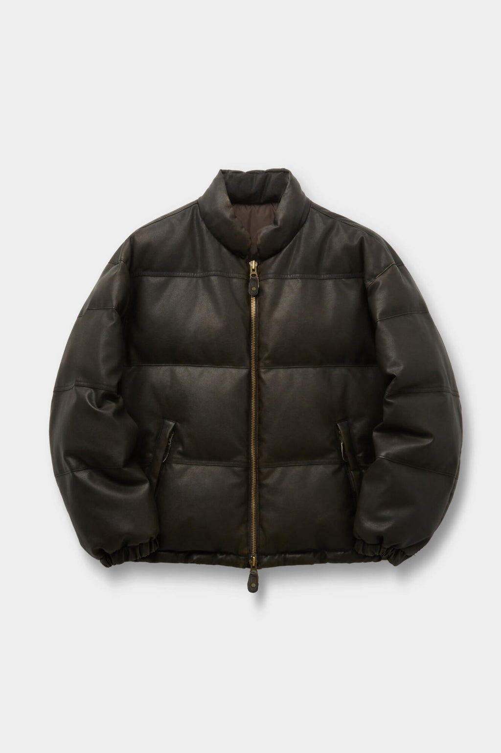 Coor - Fake Leather Wash Crop Down Puffer (Dark Brown) product image 1 | TRAB K-Fashion Australia
