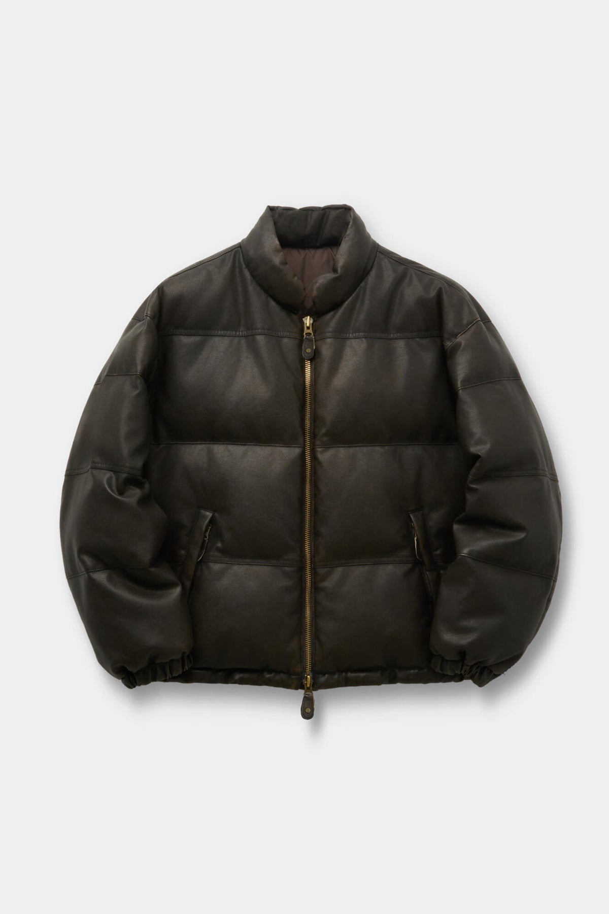 Coor - Fake Leather Wash Crop Down Puffer (Dark Brown) product image 1 | TRAB K-Fashion Australia