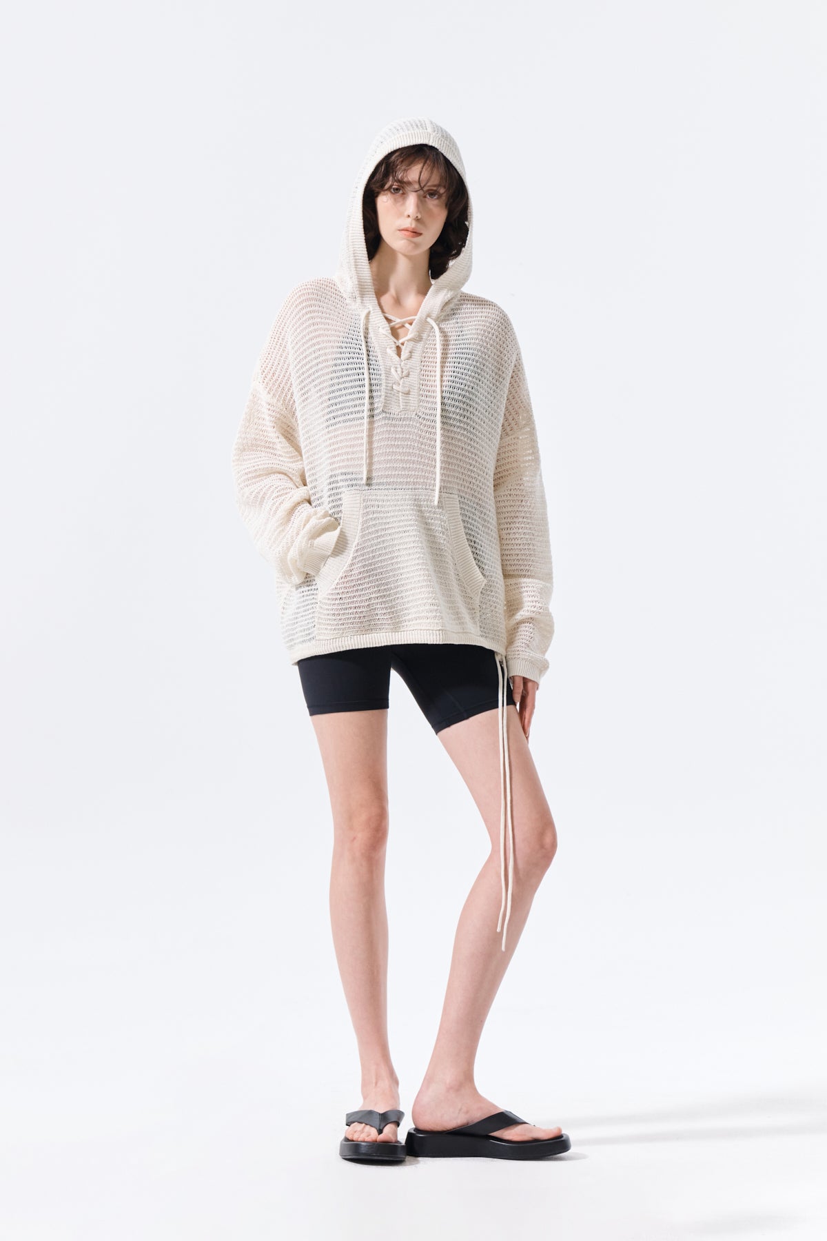 Matin Kim - Oversized Mesh Knit Hoodie (Cream) product image 9 | TRAB K-Fashion Australia