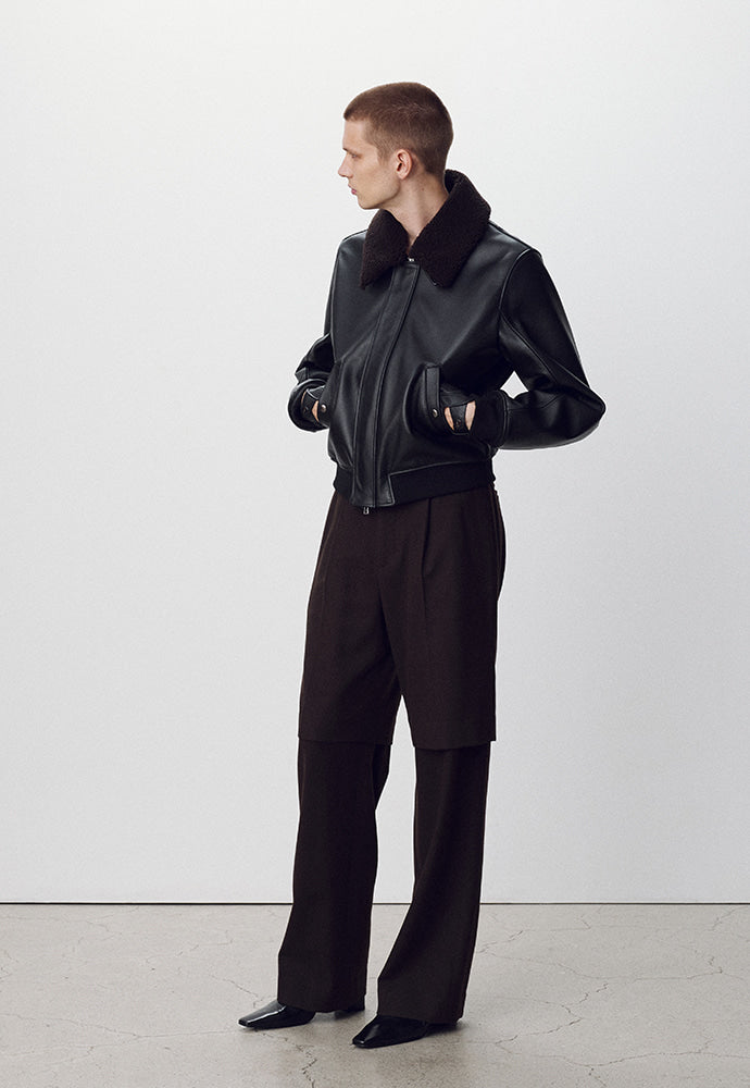 Tonywack - Shearling Collar Leather Bomber Jacket (Black) product image 2 | TRAB K-Fashion Australia