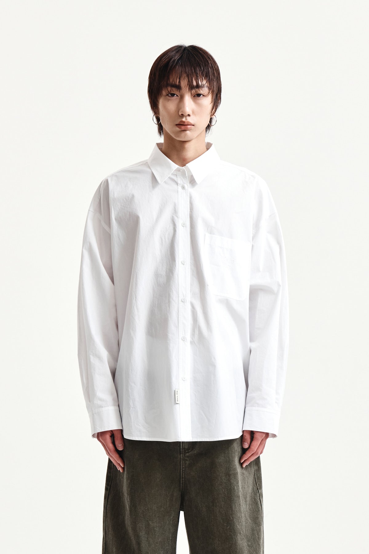 Matin Kim - Embroidery Small Logo Shirt (White) product image 10 | TRAB K-Fashion Australia