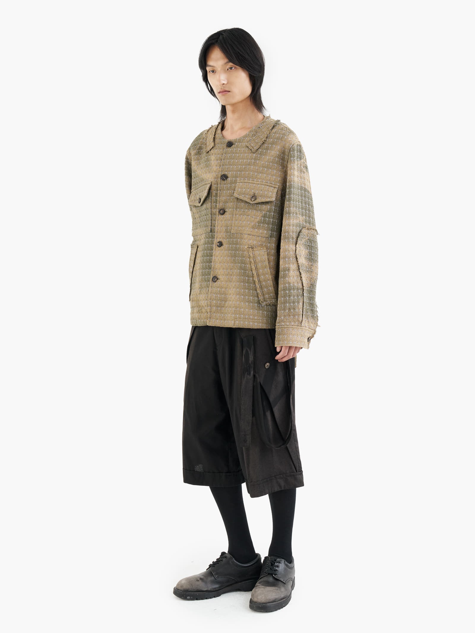 Jiyong Kim - Sun-Bleached Collarless Tweed Jacket (Green) product image 1 | TRAB K-Fashion Australia