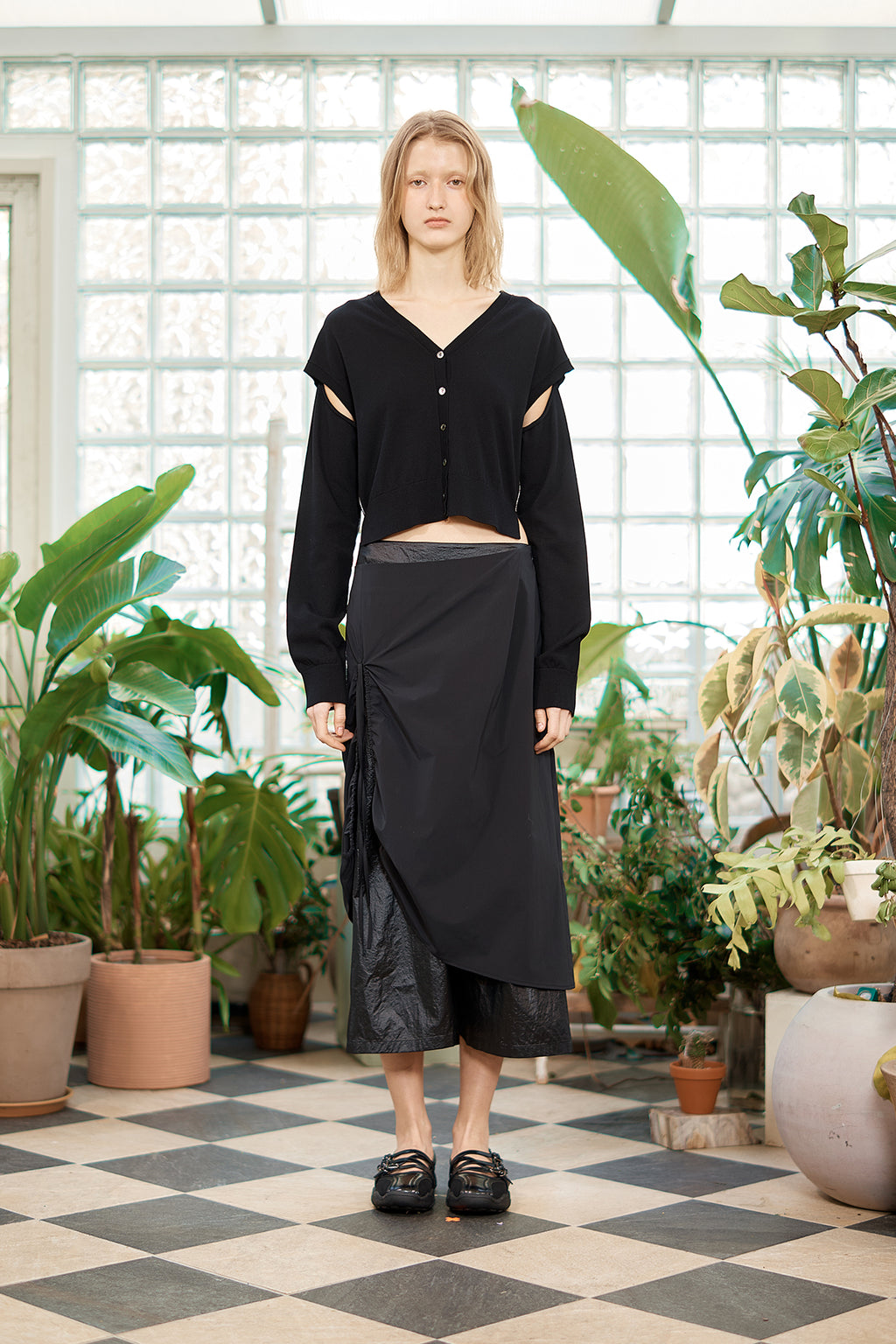 Matin Kim - Slit Detail Button Cardigan (Black) product image 7 | TRAB K-Fashion Australia