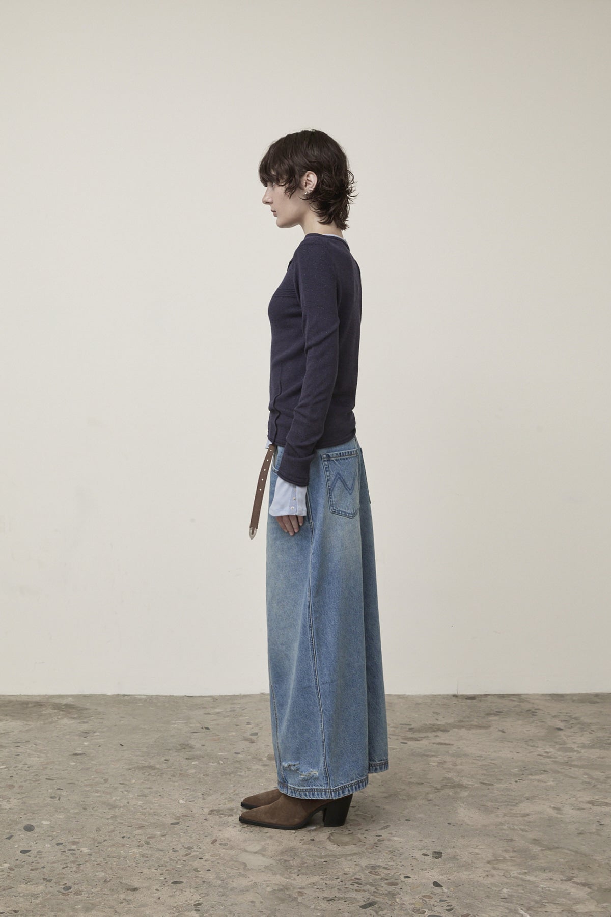 Matin Kim - Glitter Slim Logo Knit Top (Navy) product image 8 | TRAB K-Fashion Australia