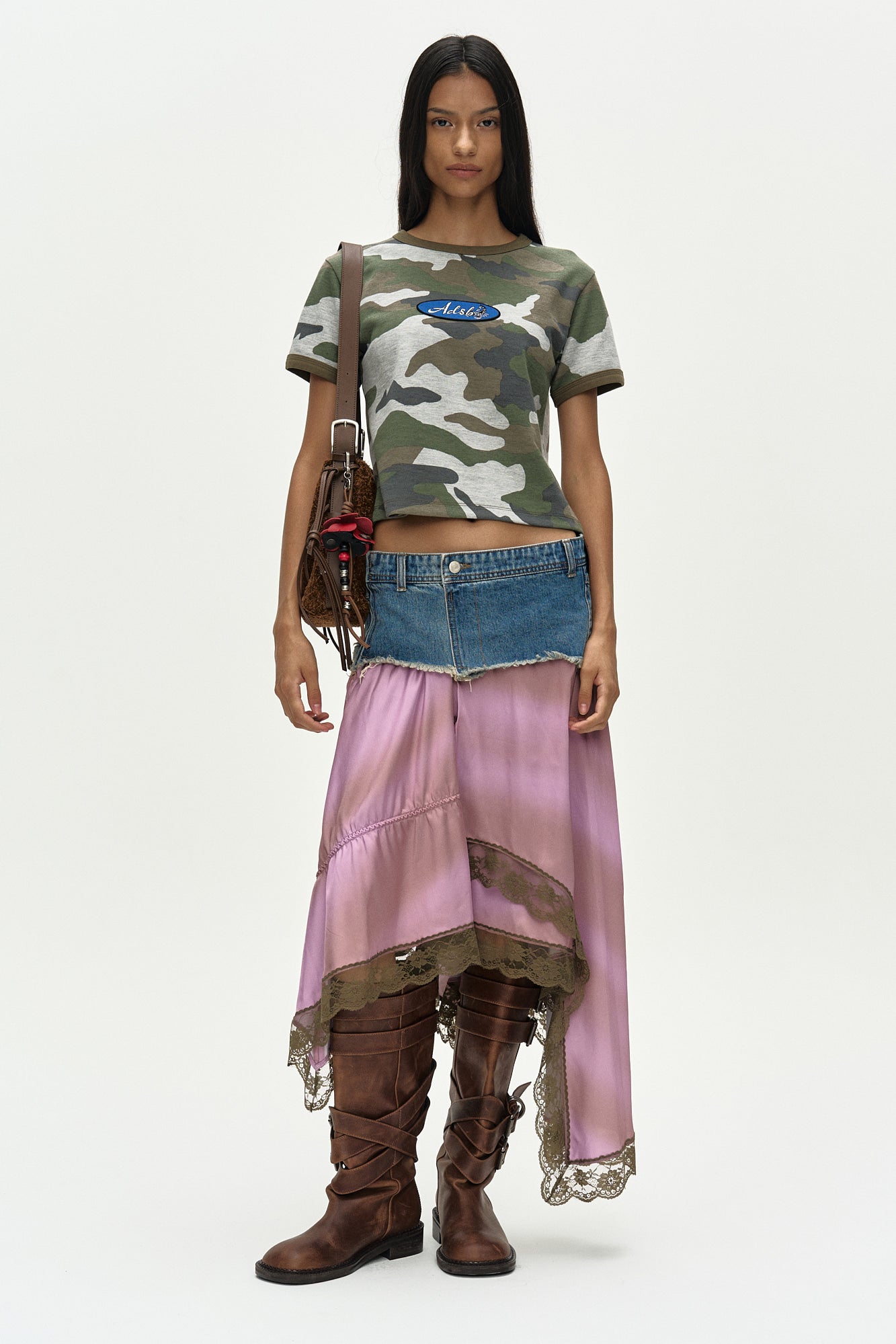 Andersson Bell - (essential) Camouflage Baby Ringer T-Shirt (Grey Camouflage) product image 2 | TRAB K-Fashion Australia