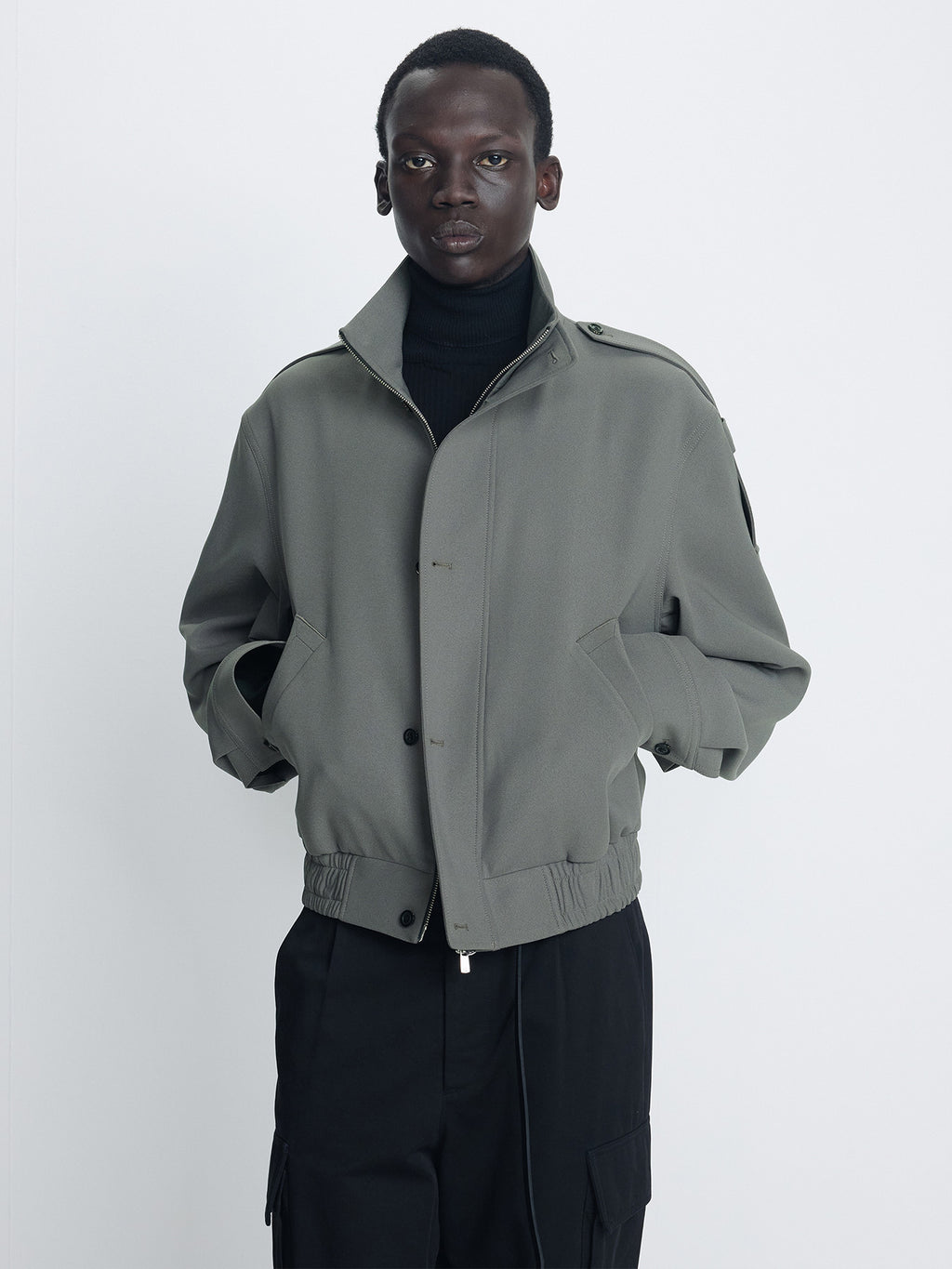 Tonywack - Stand Collar Epaulette Blouson (Ash Olive) product image 4 | TRAB K-Fashion Australia