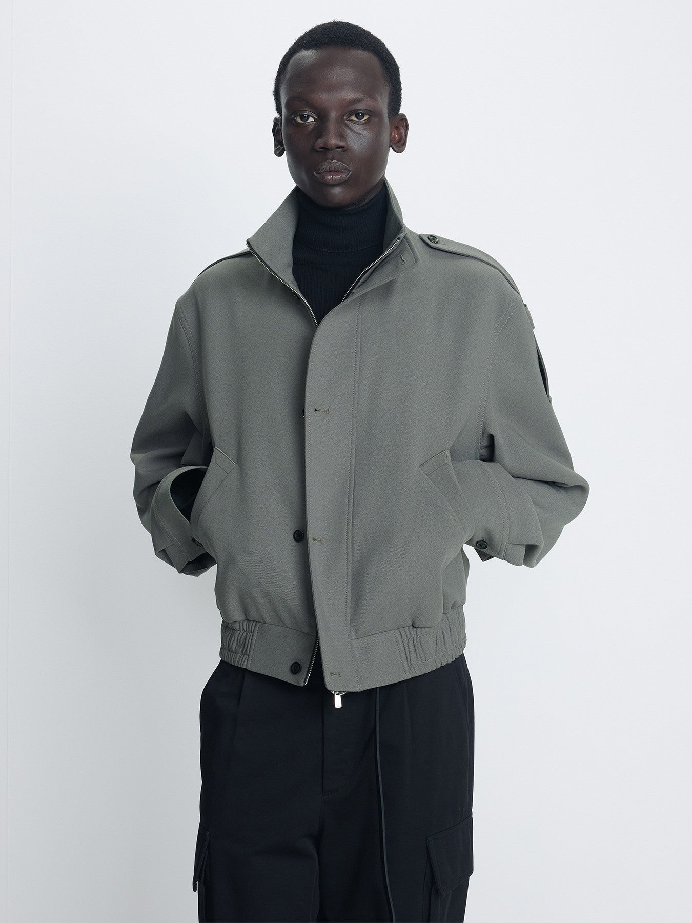 Tonywack - Stand Collar Epaulette Blouson (Ash Olive) product image 4 | TRAB K-Fashion Australia