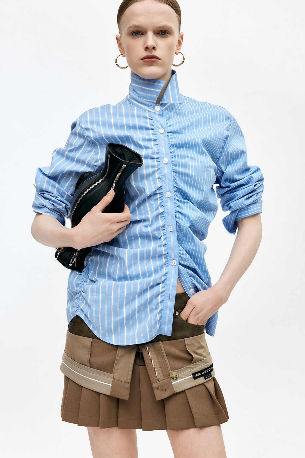 Andersson Bell - Stripe Shirring Shirt (Blue) product image 1 | TRAB K-Fashion Australia