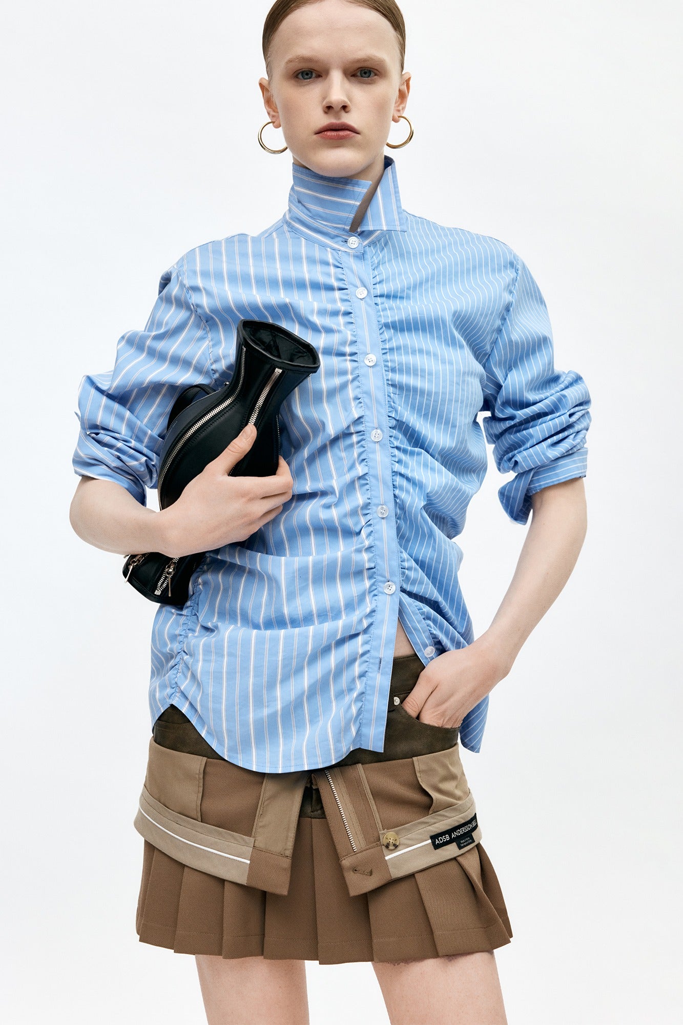 Andersson Bell - Stripe Shirring Shirt (Blue) product image 1 | TRAB K-Fashion Australia