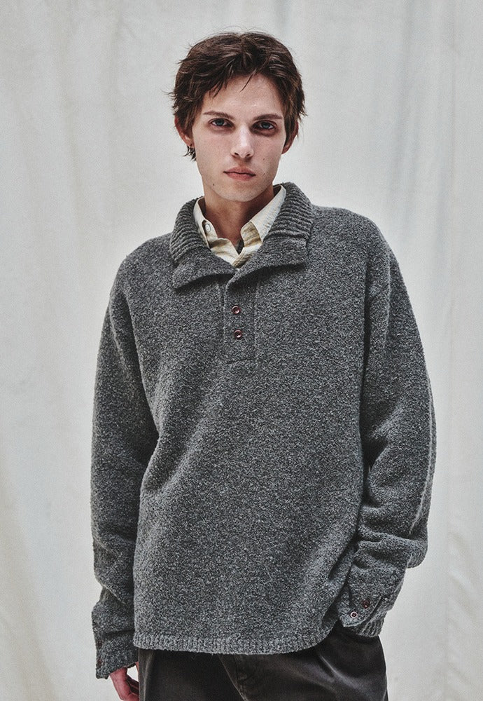 Art if acts - Alpaca Blended Button Down Turtle Neck Knit (Stone) product image 1 | TRAB K-Fashion Australia