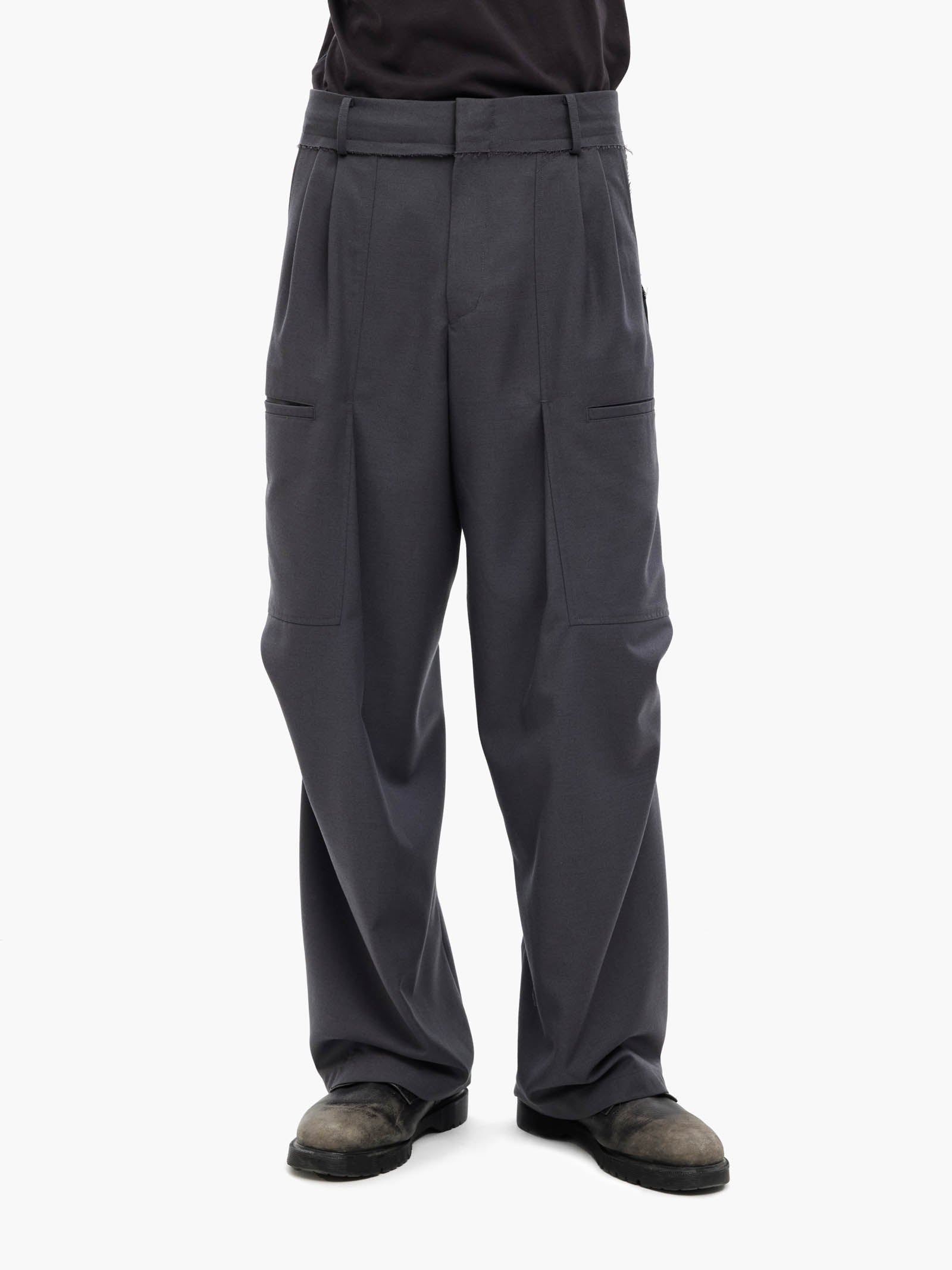 Jiyong Kim - Raw Edged 3D Pocket Trousers (Grey) product image 3 | TRAB K-Fashion Australia