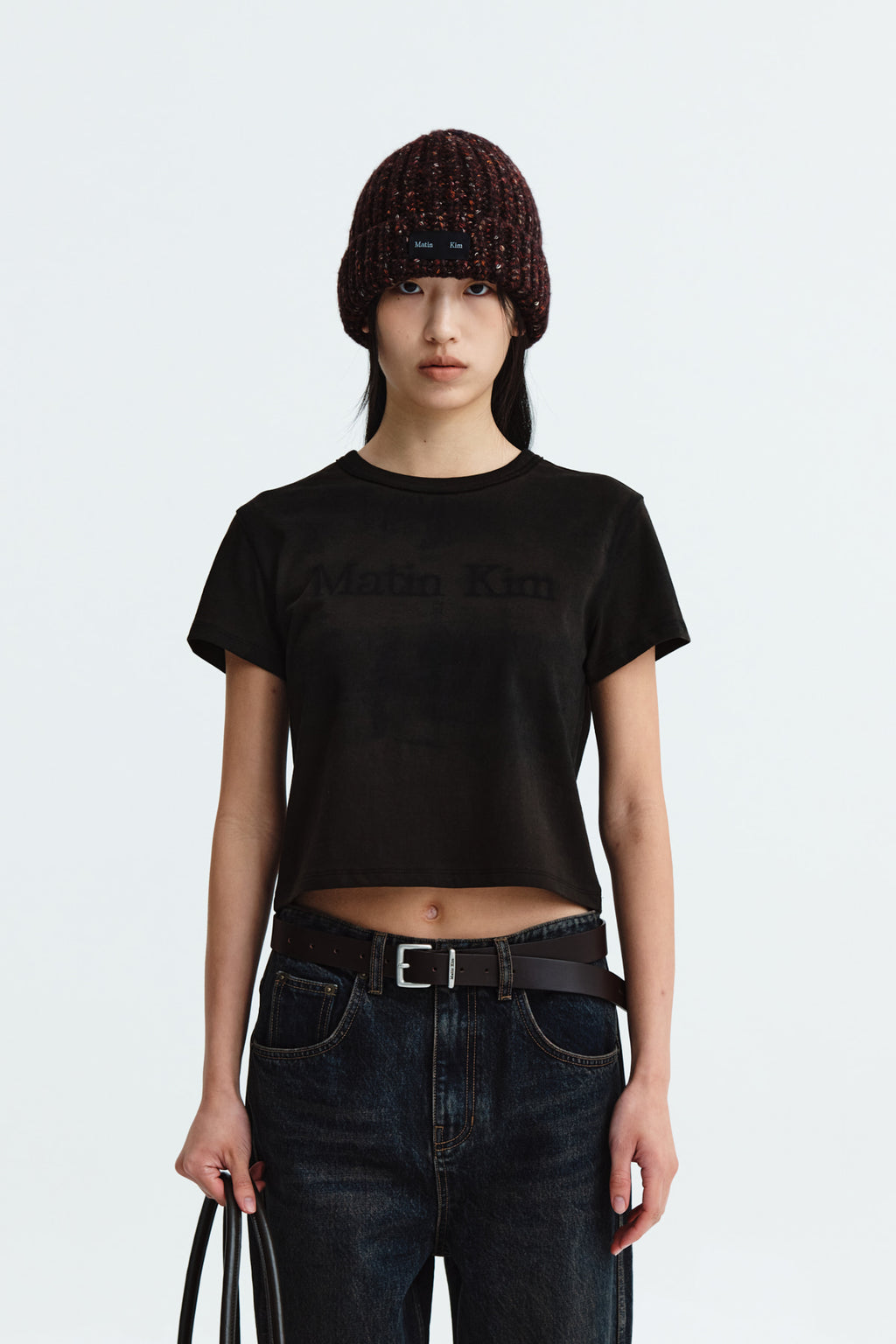Matin Kim - Stencil Printing Logo Crop Top (Brown) product image 10 | TRAB K-Fashion Australia