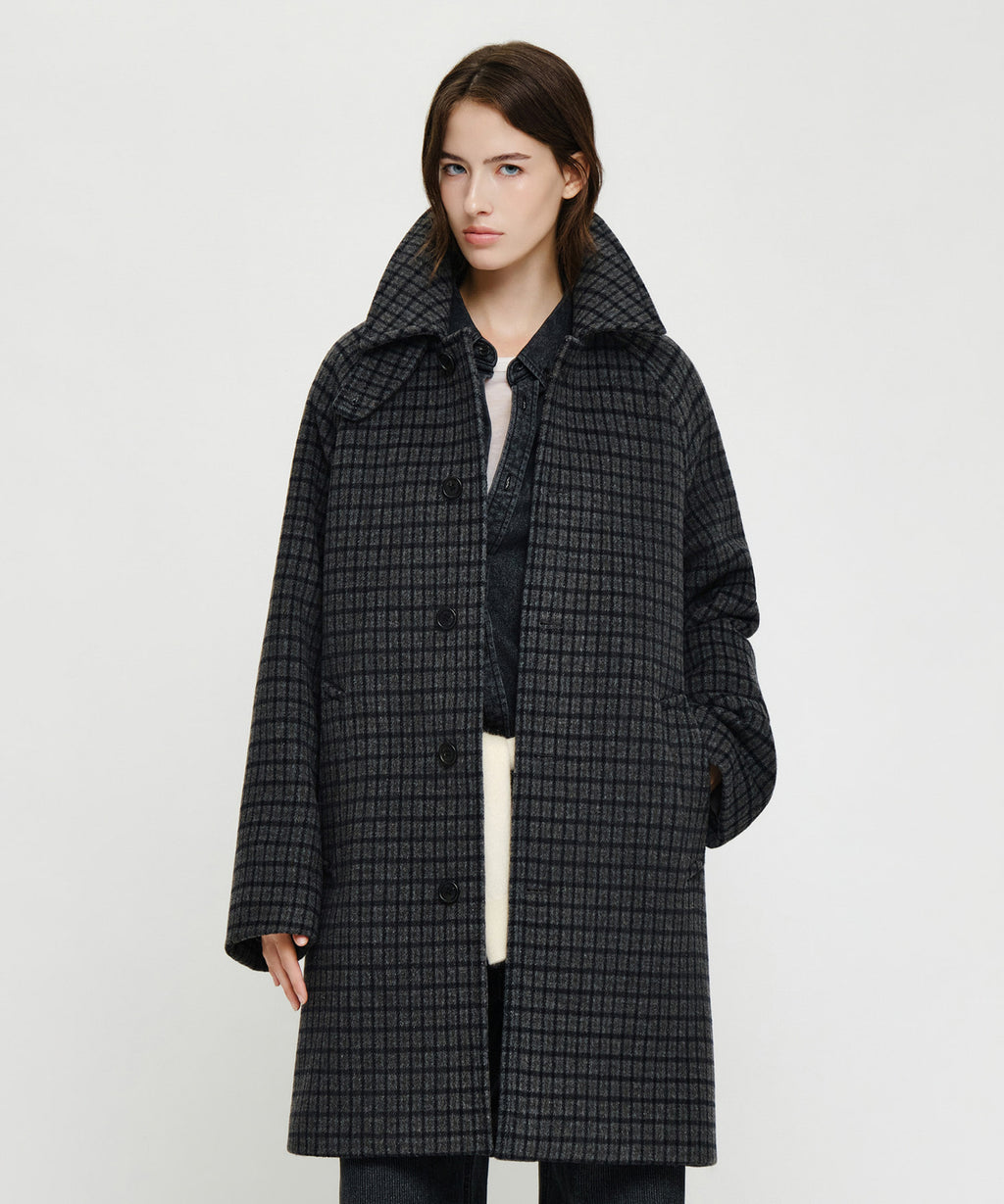 Marithe & Francois Girbaud - Wool Blend Long Balmacaan Coat (Check) product image 1 | TRAB K-Fashion Australia