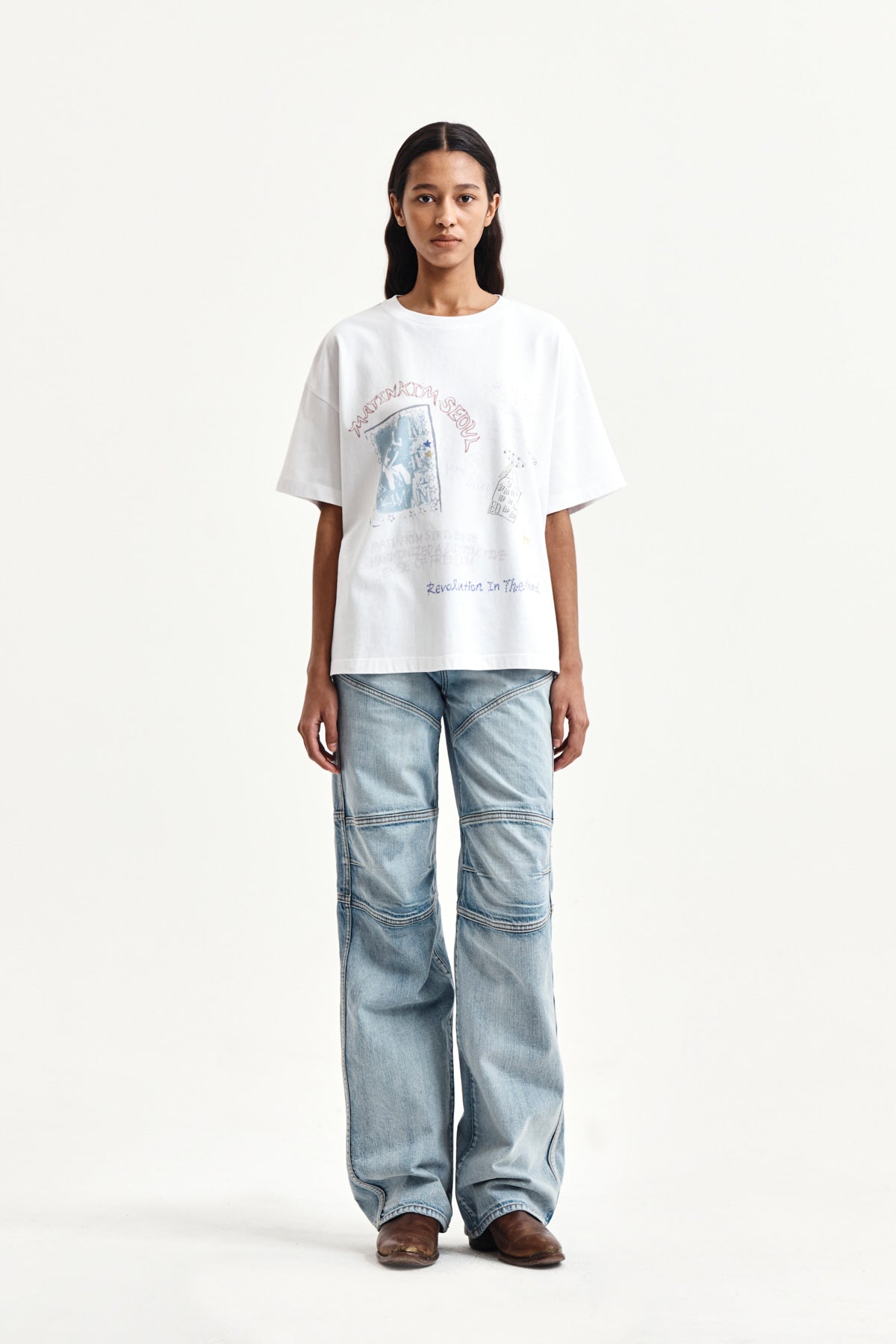 Matin Kim - Panel Semi Wide Denim Pants (Light Blue) product image 8 | TRAB K-Fashion Australia