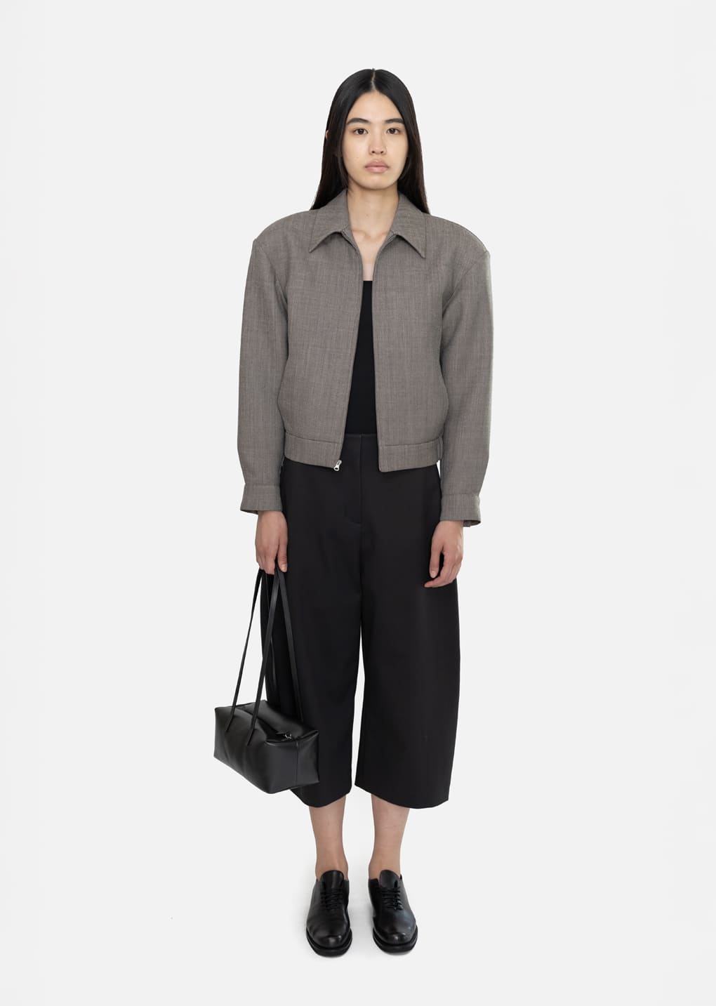 Amomento - Wool Crop Zip-up Jumper (Grey Beige) product image 2 | TRAB K-Fashion Australia