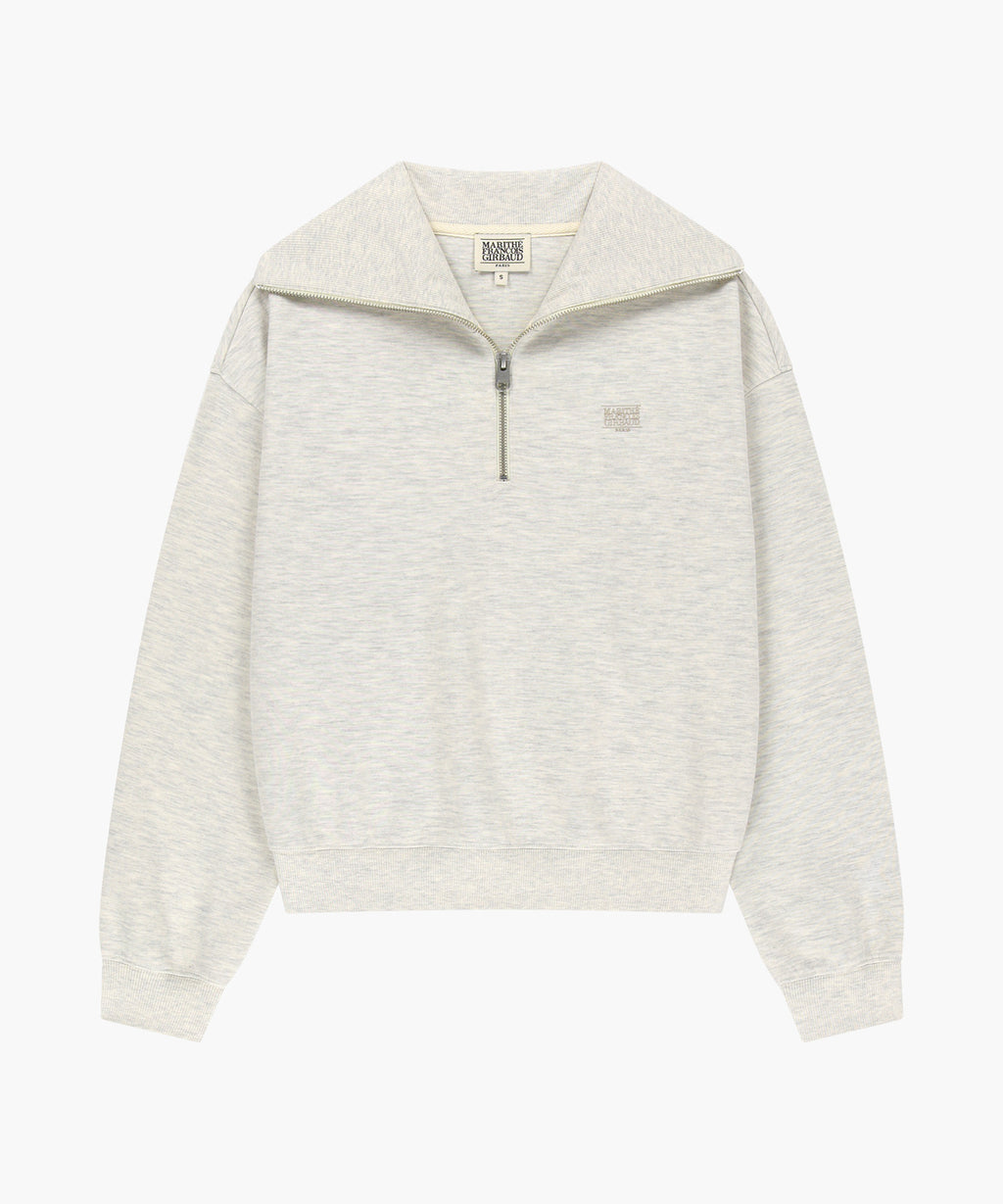 Marithe & Francois Girbaud - Micro Classic Logo Quarter Zipup Sweatshirt (Oatmeal) product image 6 | TRAB K-Fashion Australia