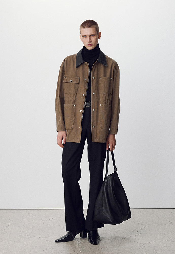 Tonywack - Leather Collar Garment-Washed Utility Jacket (Faded Olive) product image 3 | TRAB K-Fashion Australia
