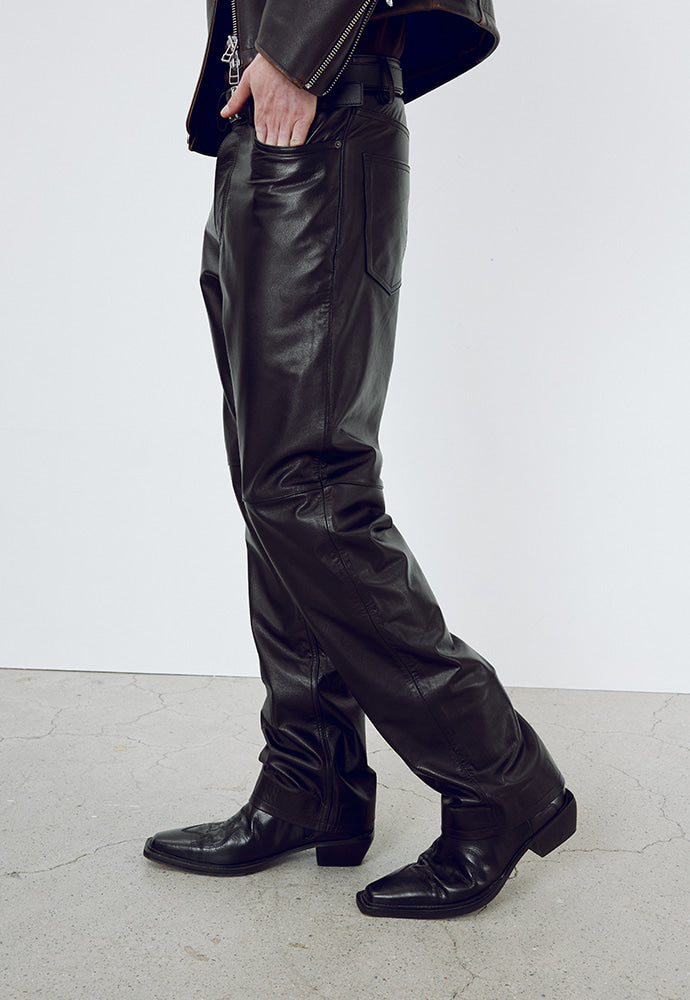 Tonywack - Calf Leather Straight-Leg Pants (Black) product image 6 | TRAB K-Fashion Australia
