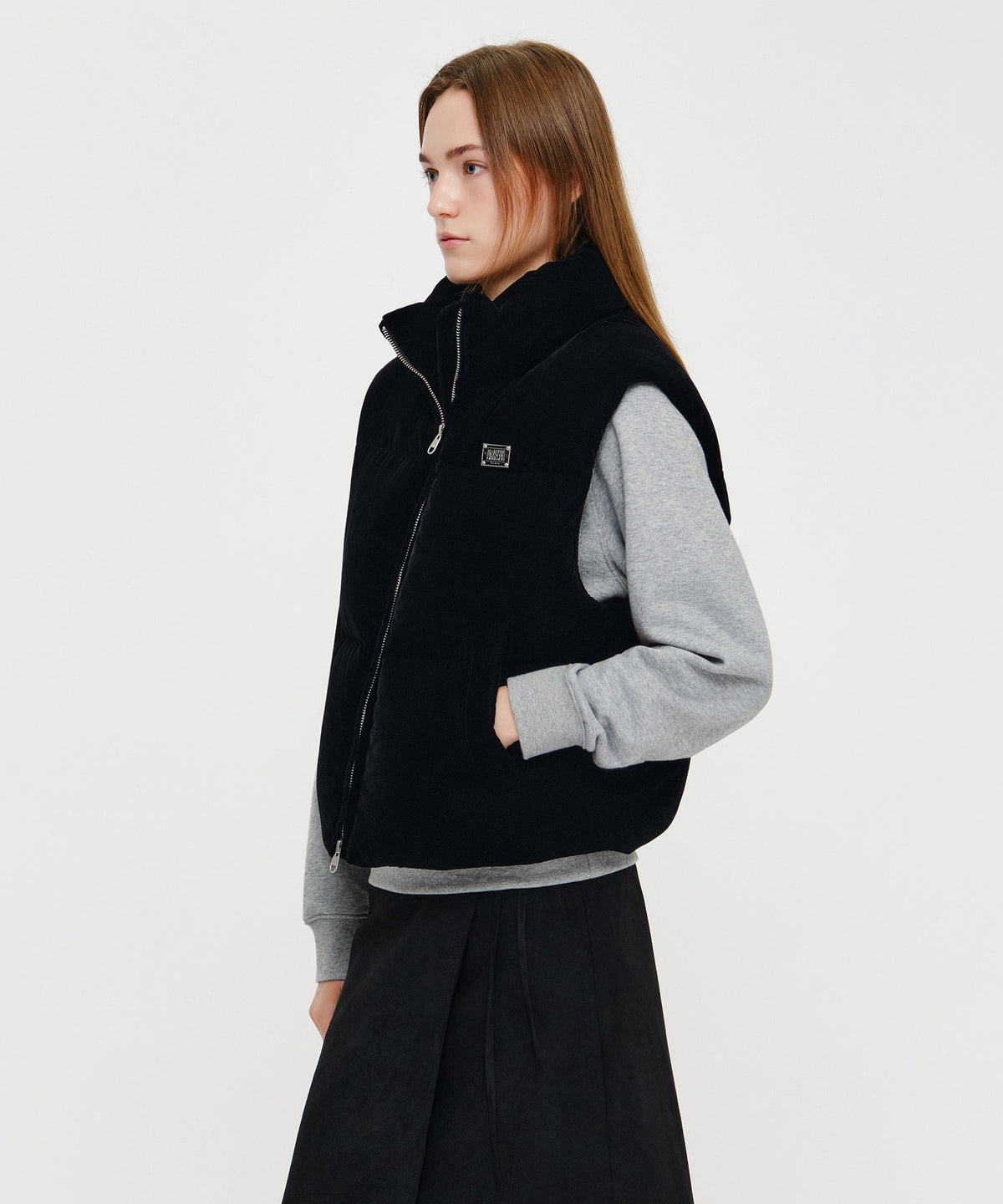 Marithe & Francois Girbaud - Velvet High Neck Down Vest (Black) product image 2 | TRAB K-Fashion Australia