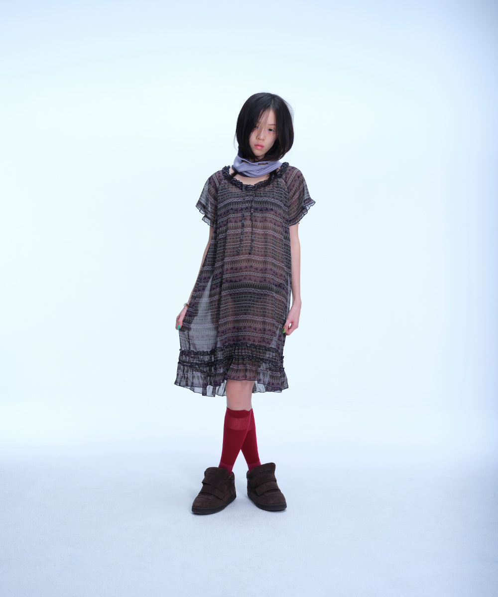 Coyseio - Chiffon Shirring One Piece (Purple Brown) product image 6 | TRAB K-Fashion Australia