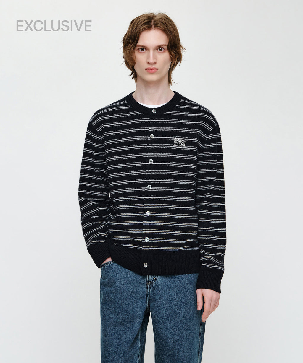 Marithe & Francois Girbaud - Premium Small Classic Logo Wool Round Neck Cardigan (Navy) product image 1 | TRAB K-Fashion Australia