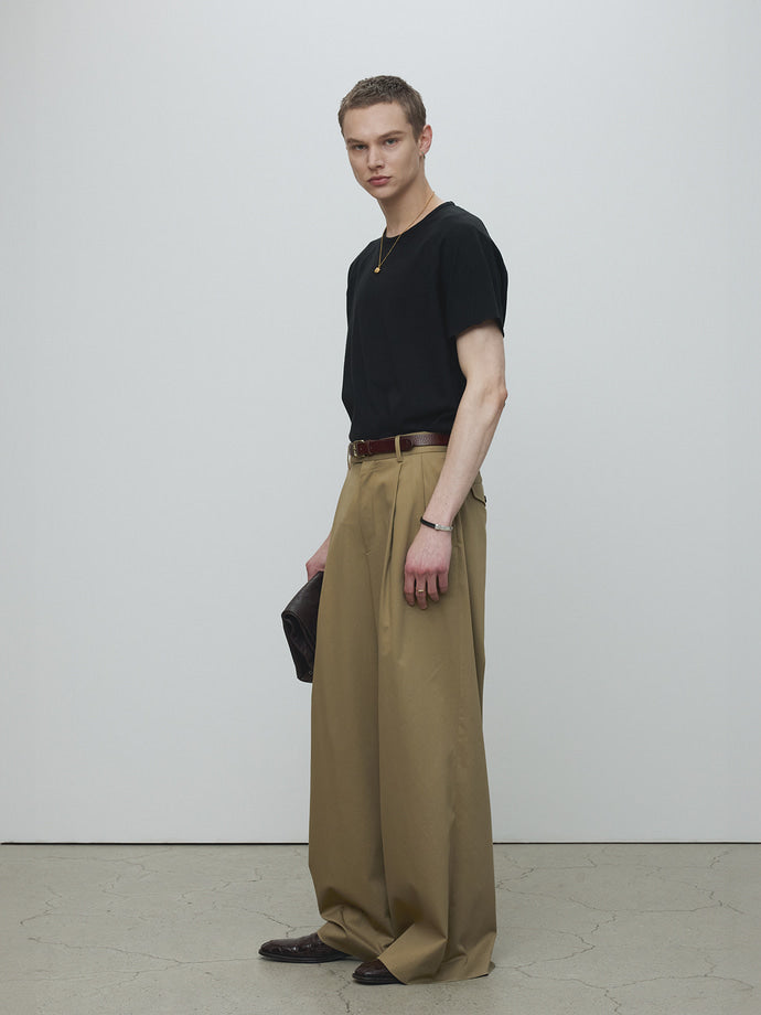 Tonywack - Cotton Tencel Double-Pleats Wide Pants (Khaki Beige) product image 1 | TRAB K-Fashion Australia