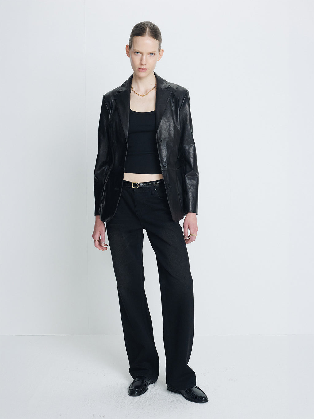 Tonywack - Vegetable Lamb Leather Fitted Blazer Jacket (Black) product image 5 | TRAB K-Fashion Australia