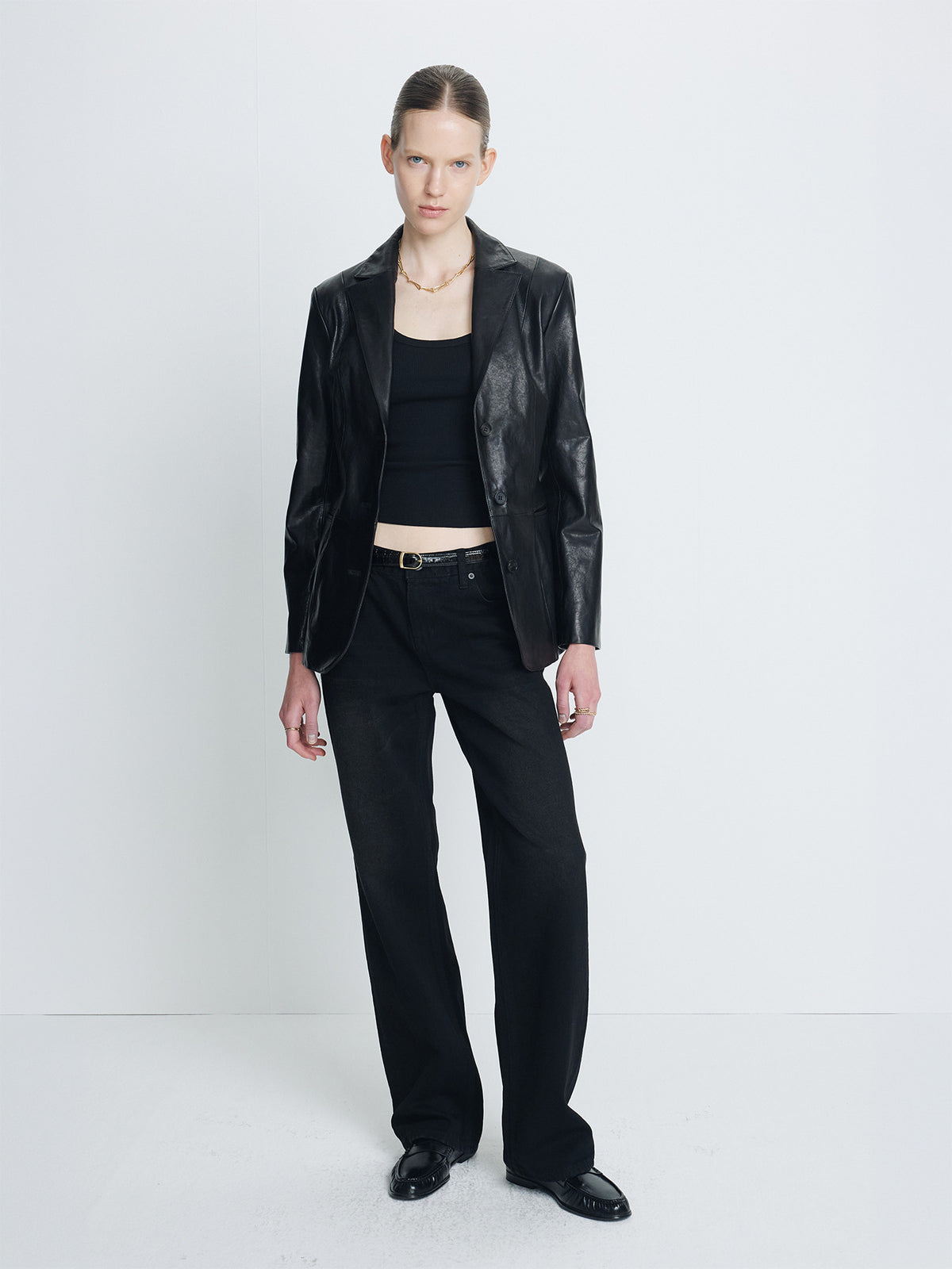 Tonywack - Vegetable Lamb Leather Fitted Blazer Jacket (Black) product image 5 | TRAB K-Fashion Australia