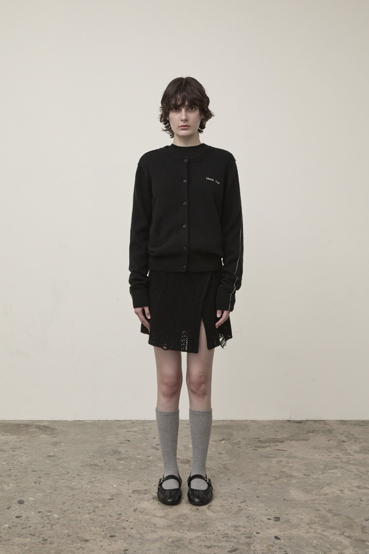 Matin Kim - Cashmere Blended Round Knit Cardigan (Black) product image 14 | TRAB K-Fashion Australia