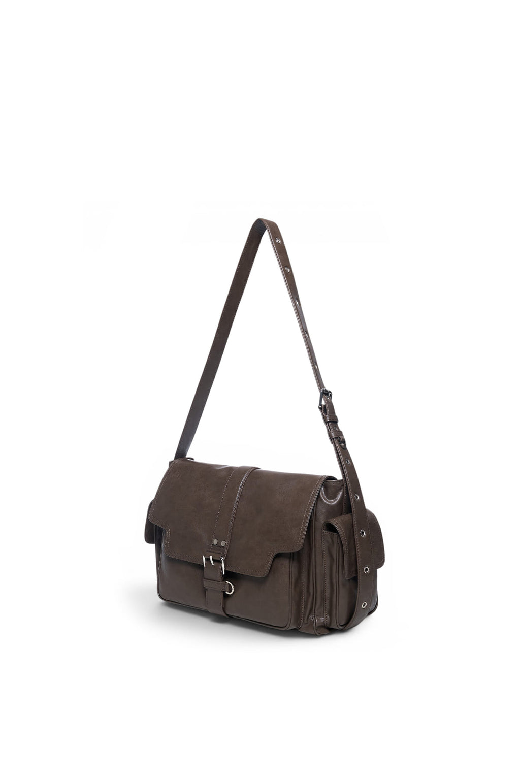 Matin Kim - Dual Pocket Messenger Bag (Dark Khaki) product image 2 | TRAB K-Fashion Australia