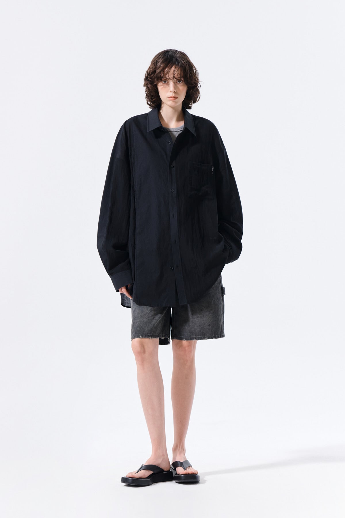 Matin Kim - Mixed Panel Over Fit Shirt (Black) product image 11 | TRAB K-Fashion Australia