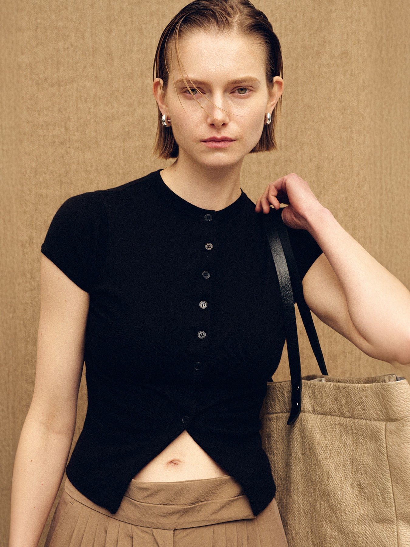 Tonywack - Silk Cotton Cap Sleeve Cardigan (Black) product image 5 | TRAB K-Fashion Australia