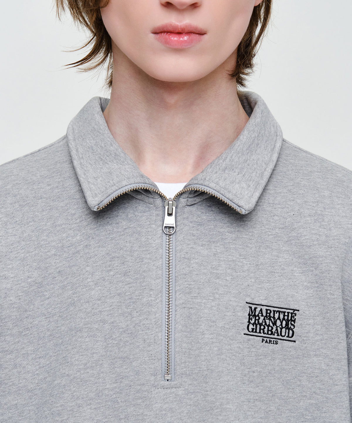 Marithe & Francois Girbaud - Small Classic Logo Half Zipup Sweatshirt (Heather Gray) product image 5 | TRAB K-Fashion Australia