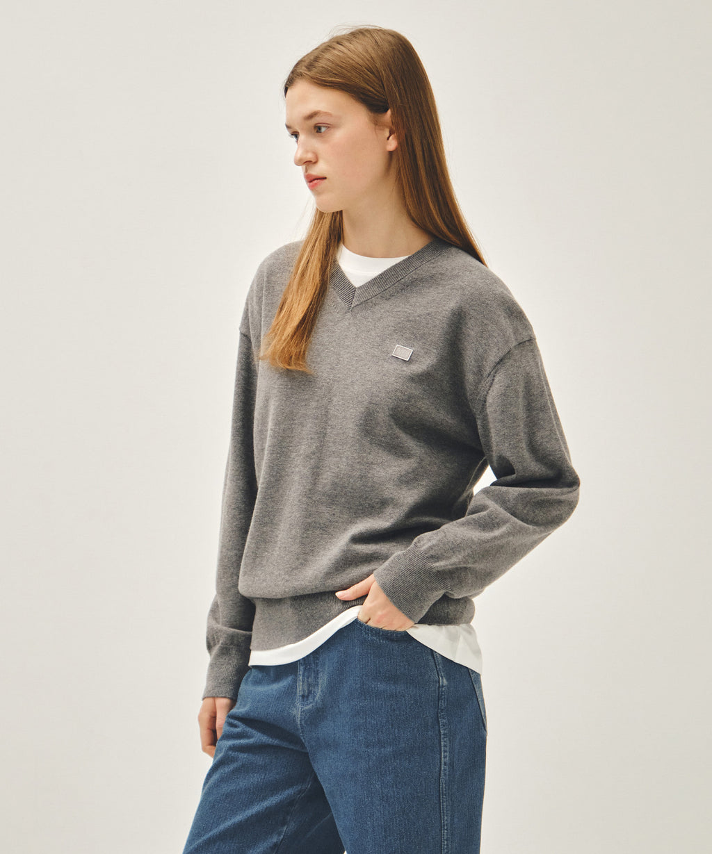 Marithe & Francois Girbaud - V-neck Knit Pullover (Heather Gray) product image 1 | TRAB K-Fashion Australia