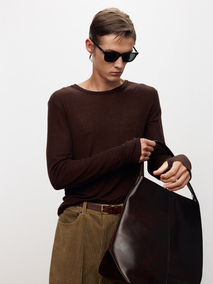 Tonywack - Sheer Wool Ribbed Knit Top (Brown) product image 5 | TRAB K-Fashion Australia