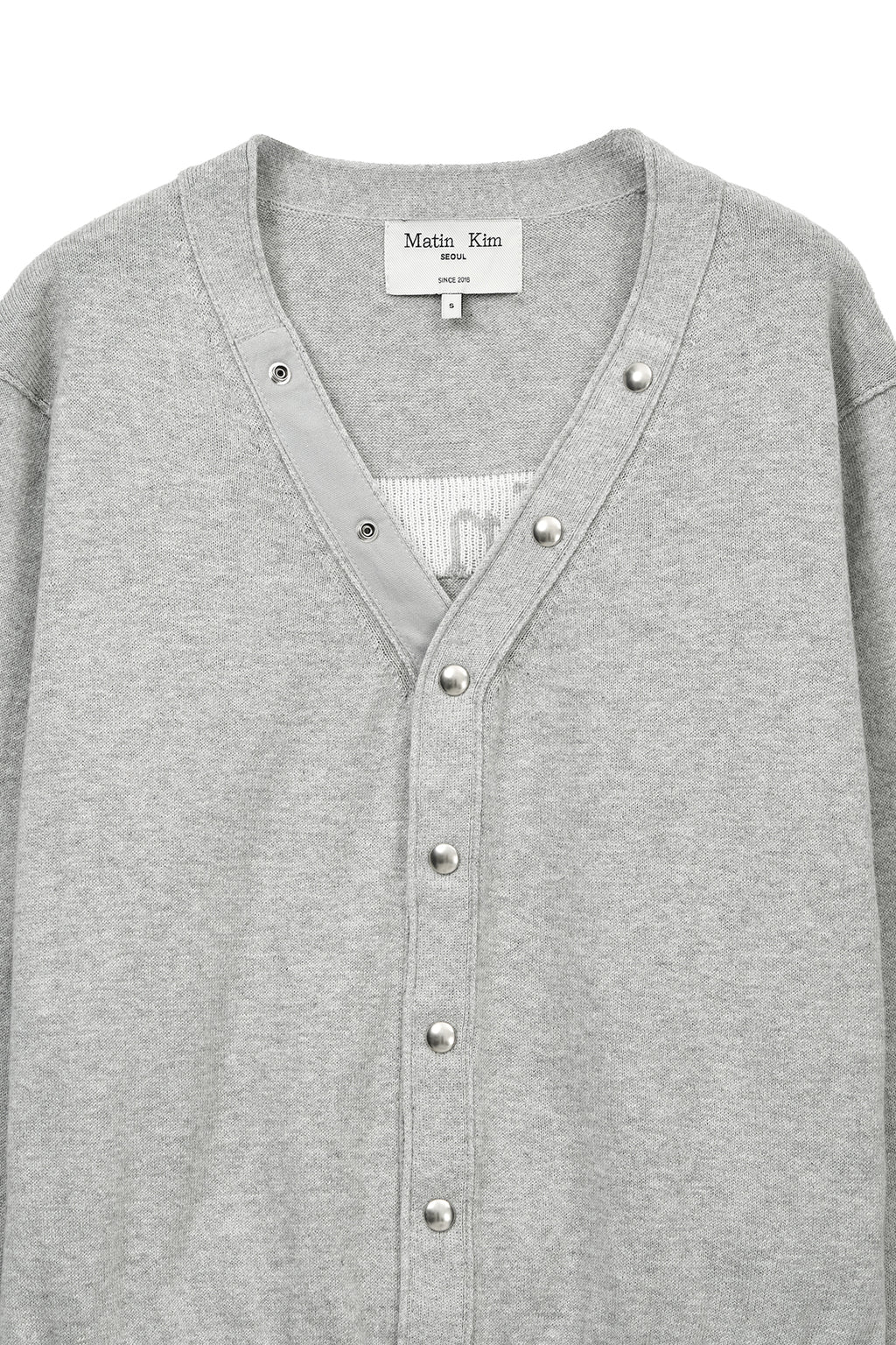 Matin Kim - Back Logo Snap Button Cardigan (Grey) product image 3 | TRAB K-Fashion Australia