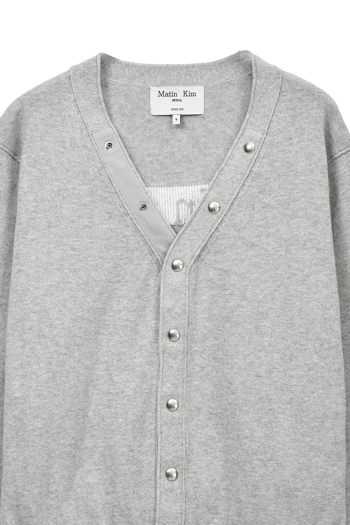Matin Kim - Back Logo Snap Button Cardigan (Grey) product image 3 | TRAB K-Fashion Australia