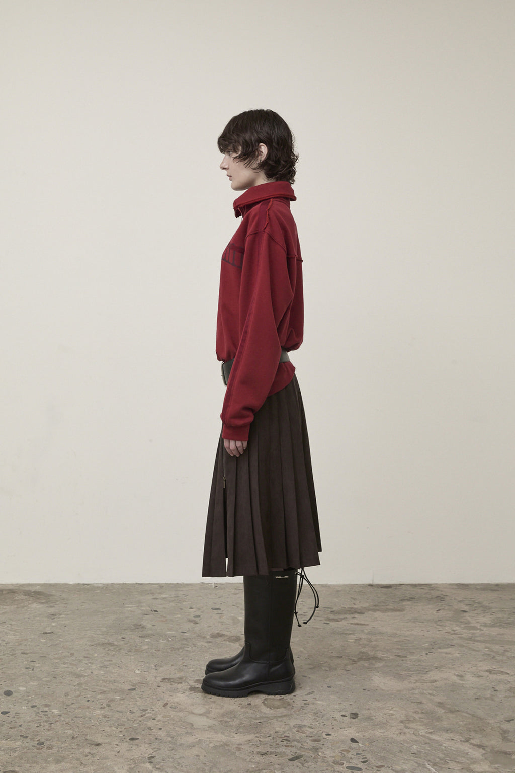 Matin Kim - Side Zipper Pleats Midi Skirt (Dark Brown) product image 8 | TRAB K-Fashion Australia