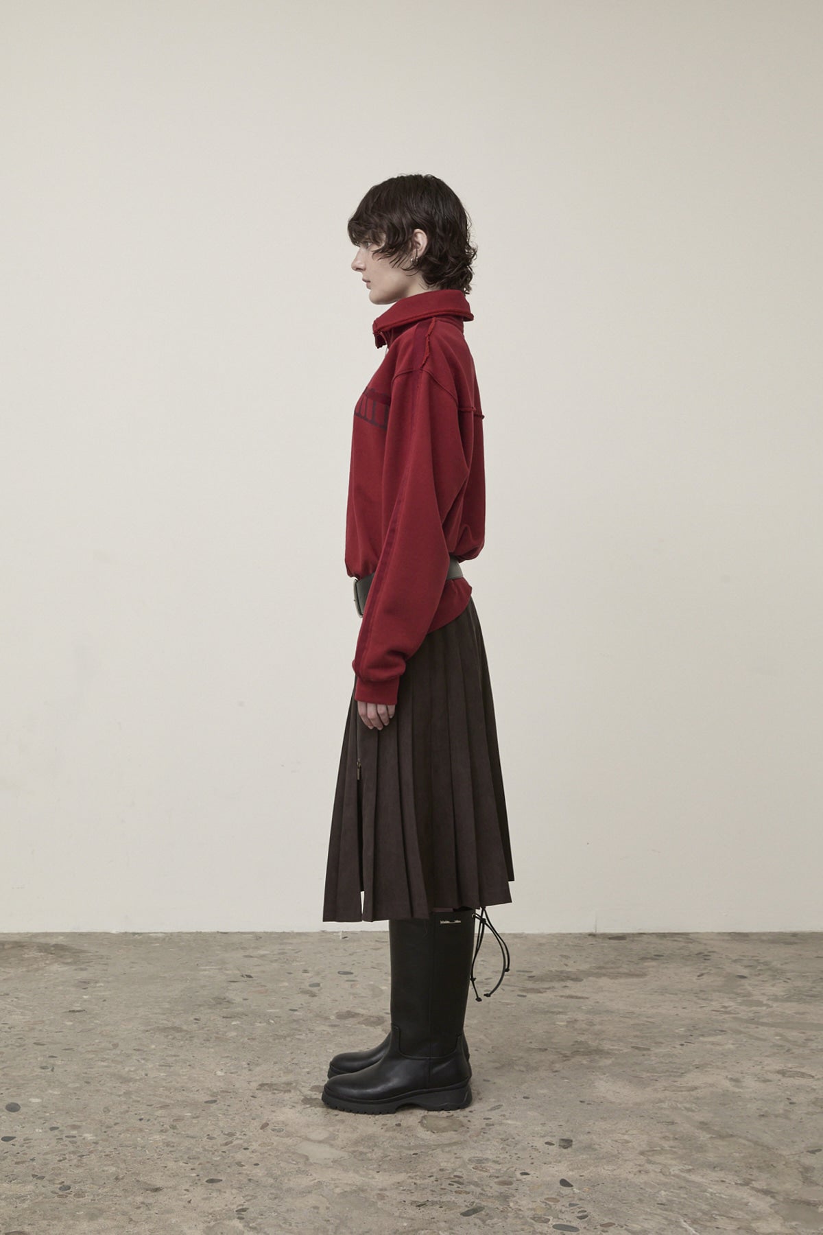 Matin Kim - Side Zipper Pleats Midi Skirt (Dark Brown) product image 8 | TRAB K-Fashion Australia