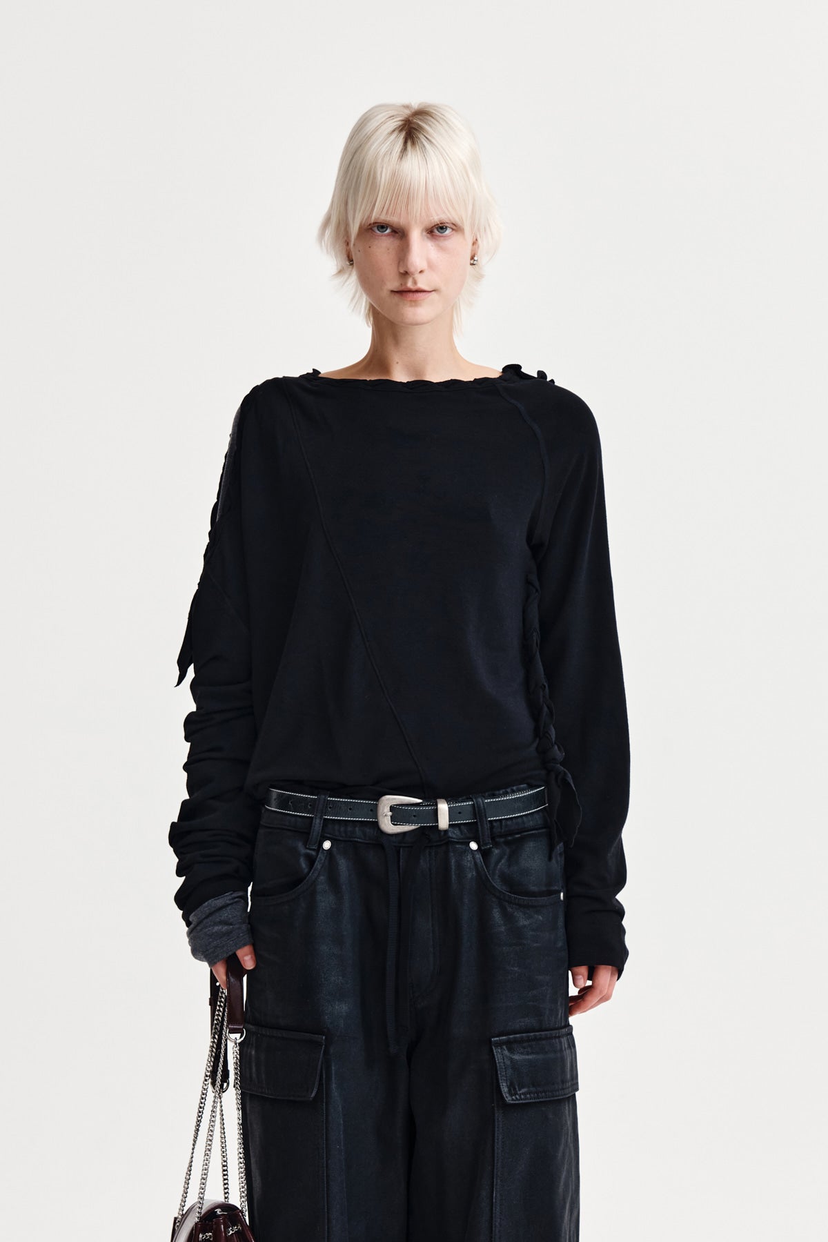 Matin Kim - Weaving Long Sleeve Top (Black) product image 1 | TRAB K-Fashion Australia