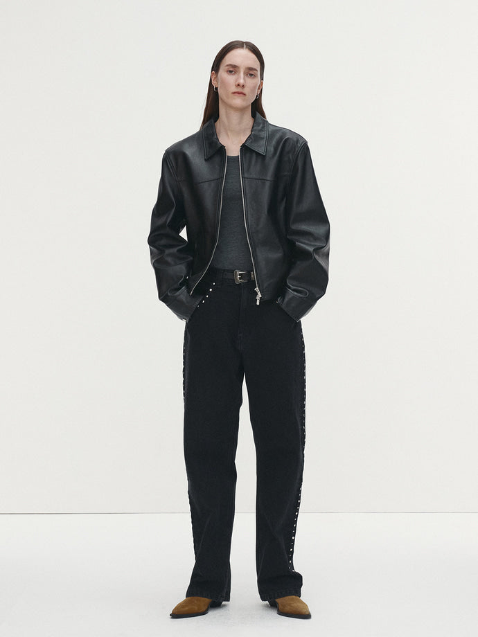 Tonywack - Metal Stud Straight-Leg Denim Jeans (Faded Black) product image 2 | TRAB K-Fashion Australia