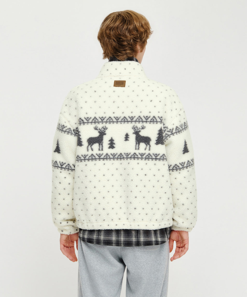 Marithe & Francois Girbaud - High Neck Pattern Fleece Jacket (Ivory) product image 3 | TRAB K-Fashion Australia