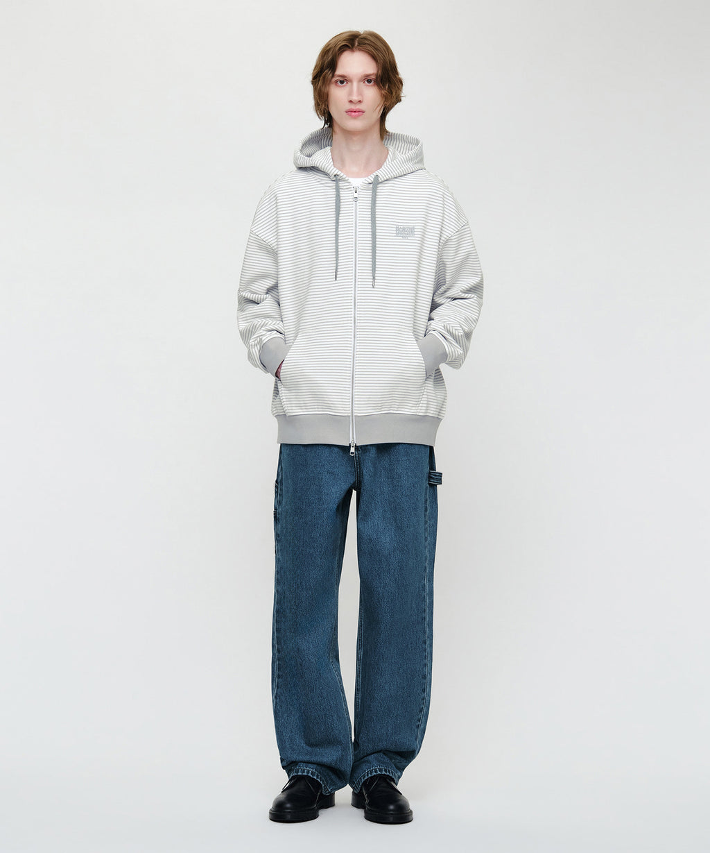 Marithe & Francois Girbaud - Small Classic Logo Stripe Oversized Hoodie Zipup (Light Gray) product image 4 | TRAB K-Fashion Australia
