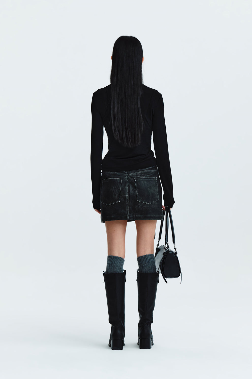 Matin Kim - Rib Layered Half Neck Long Sleeve Top (Black) product image 8 | TRAB K-Fashion Australia