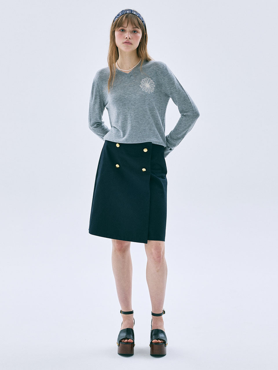 Mardi Mercredi - Classic Midi Skirt (Navy) product image 1 | TRAB K-Fashion Australia