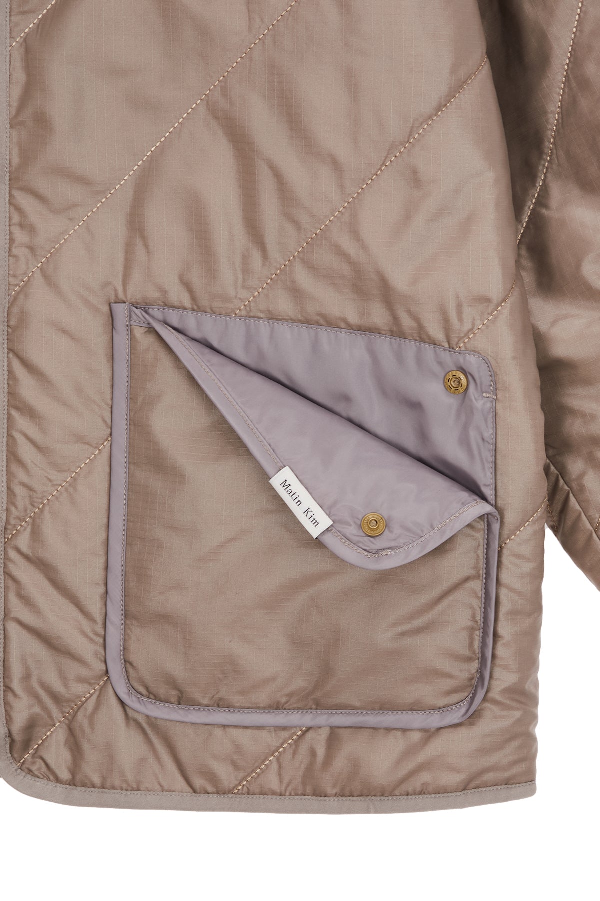 Matin Kim - Collarless Quilting Zip Up Jumper (Beige) product image 4 | TRAB K-Fashion Australia