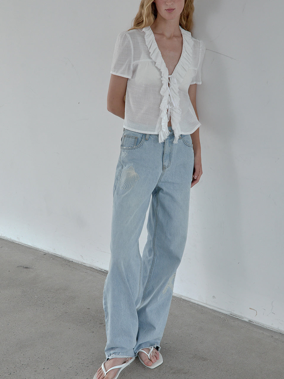 Kijun - Cotton Ruffle Blouse (Off-White) product image 7 | TRAB K-Fashion Australia