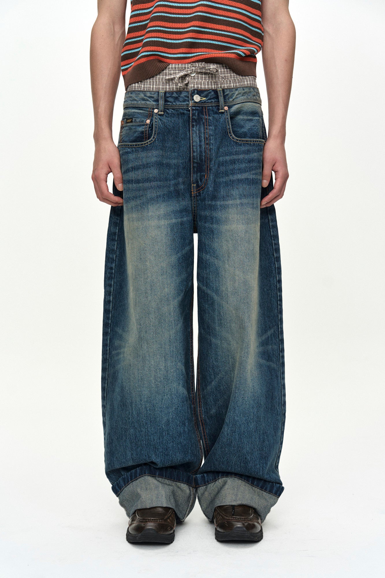 Andersson Bell - Unisex Trunk Layered Wide-Leg Jeans (Blue) product image 4 | TRAB K-Fashion Australia