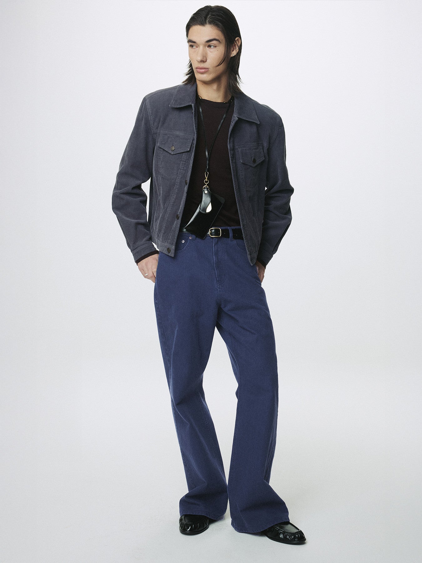 Tonywack - Washed Cotton Twill Loose Flared Jeans (Purple Blue) product image 2 | TRAB K-Fashion Australia