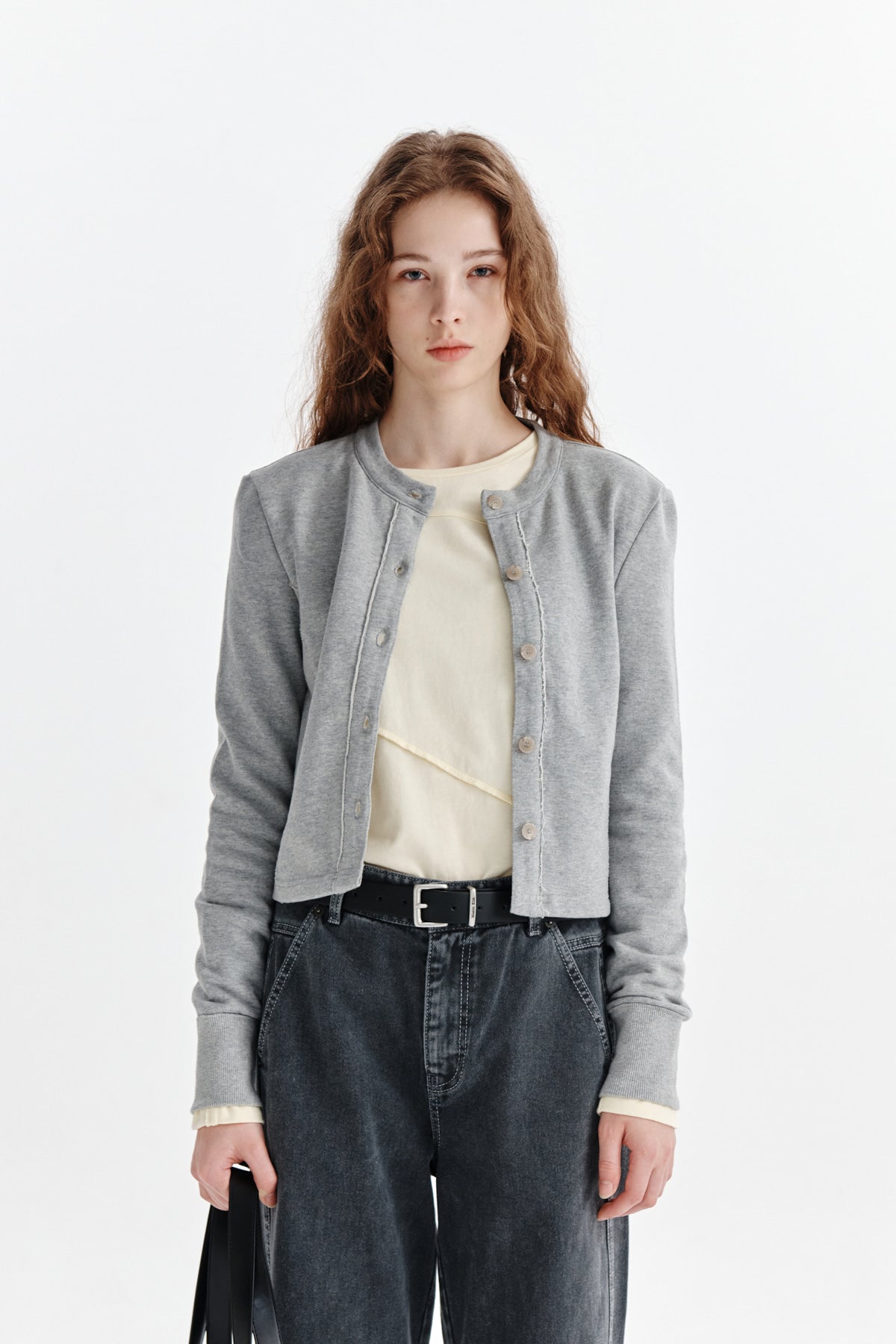 Matin Kim - Rib Point Jersey Cardigan (Grey) product image 10 | TRAB K-Fashion Australia